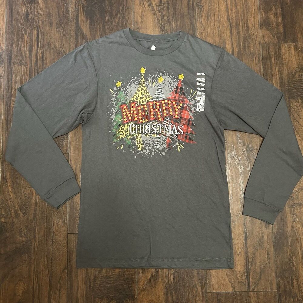 St. Jude Size Small Merry Christmas Tree Long Sleeved T-Shirt Grey NWOT
